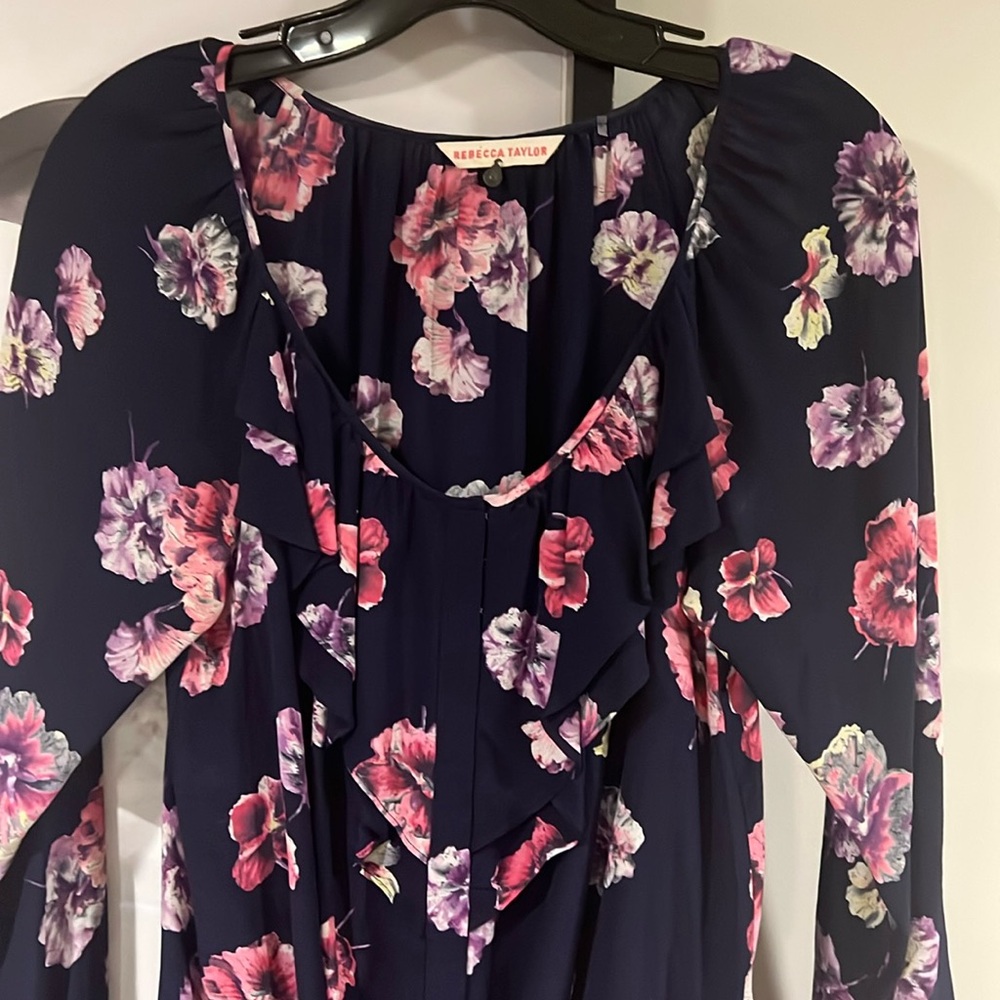 Rebecca Taylor silk mini dress with beautiful ruffle v-neck.